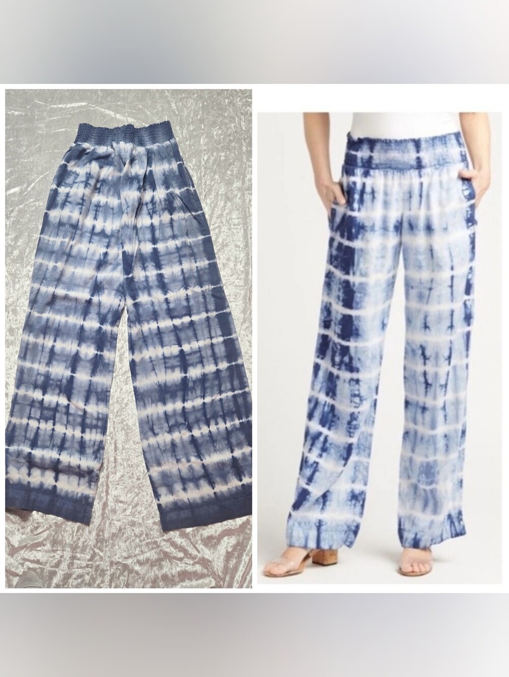 Anthropologie Cloth & Stone Blue Tie-Dye Wide-Leg Pants Size Medium 32x30